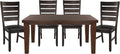 Contemporary Dark Oak Finish Dining 5pc Set Table w Self-Storing Leaf and 4X Side Chairs Solid Clean Lines Design Furniture