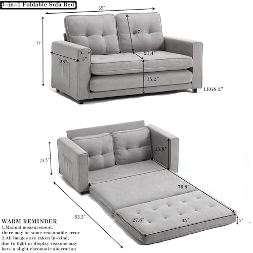 Convertible Folding Futon Sofa Bed with Adjustable Chaise Lounge M3530