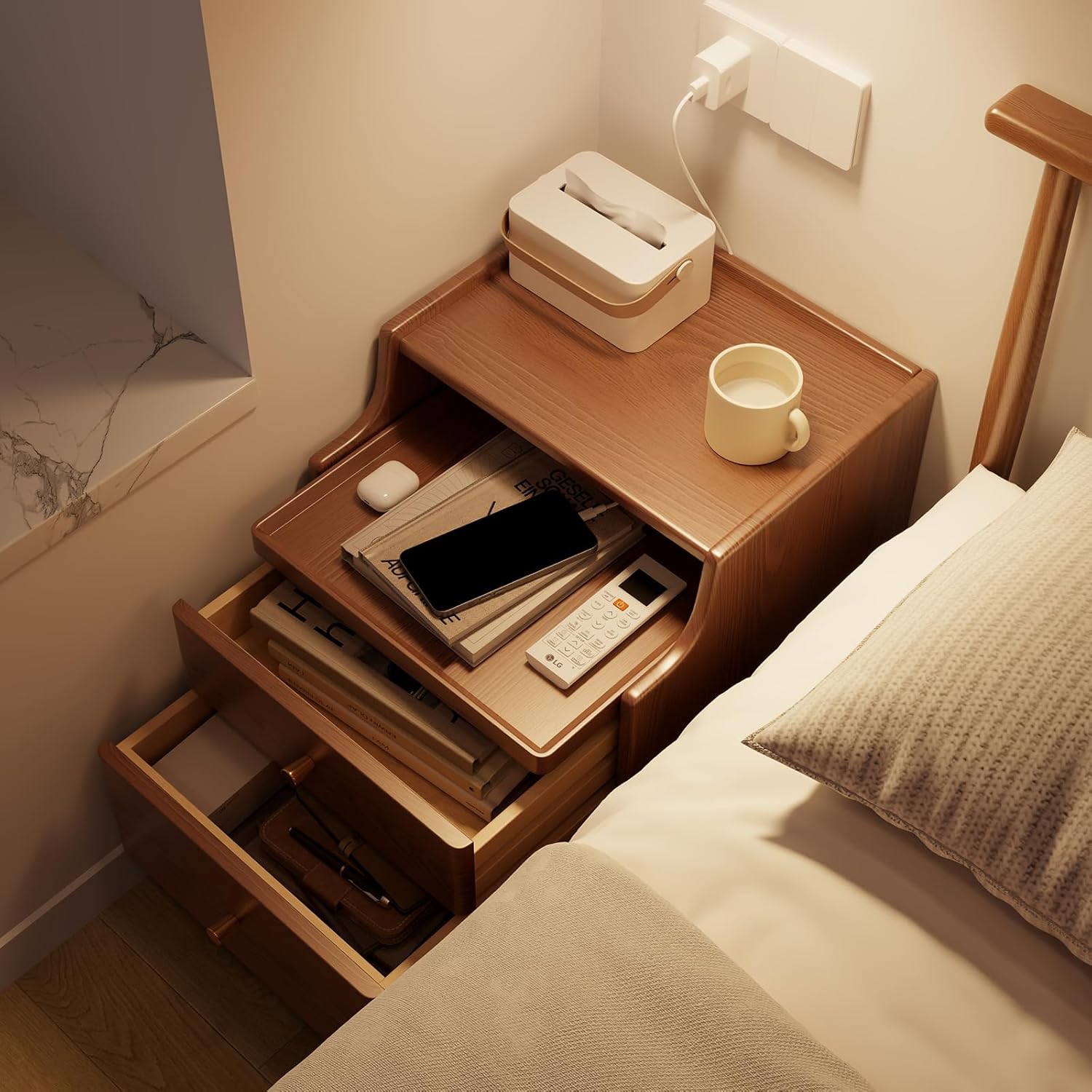 Walnut Nightstand with Drawer E854