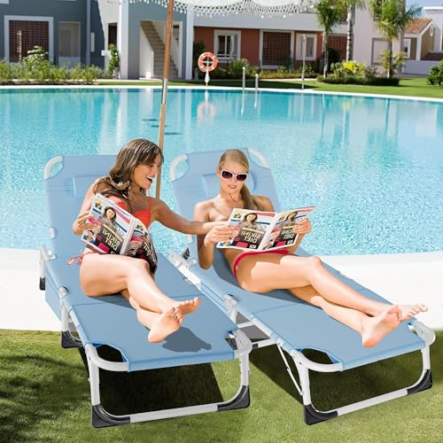 Folding Lounge Chair Outdoor, Adjustable Sleeping Cot, Portable Chaise Lounge for Beach Lawn Camping Pool D330020