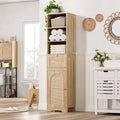 67''H Linen Bathroom Storage Cabinet with Rattan Doors & Drawer, Tall Narrow Standing Tower Cabinet with Adjustable Shelves, Small Bathroom Floor Cabinet for Entryway, Kitchen, Natural