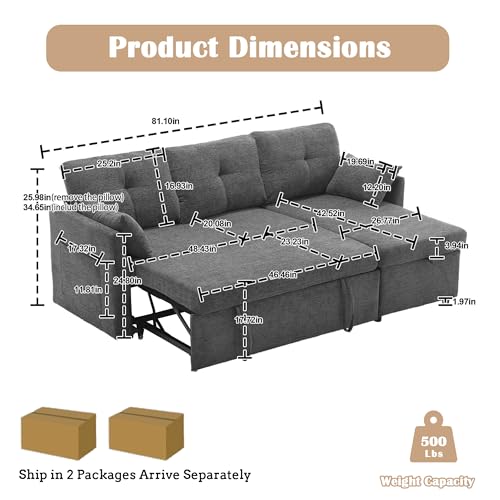 L Shaped Convertible Sleeper Sectional Sofa with Storage Chaise Q9943