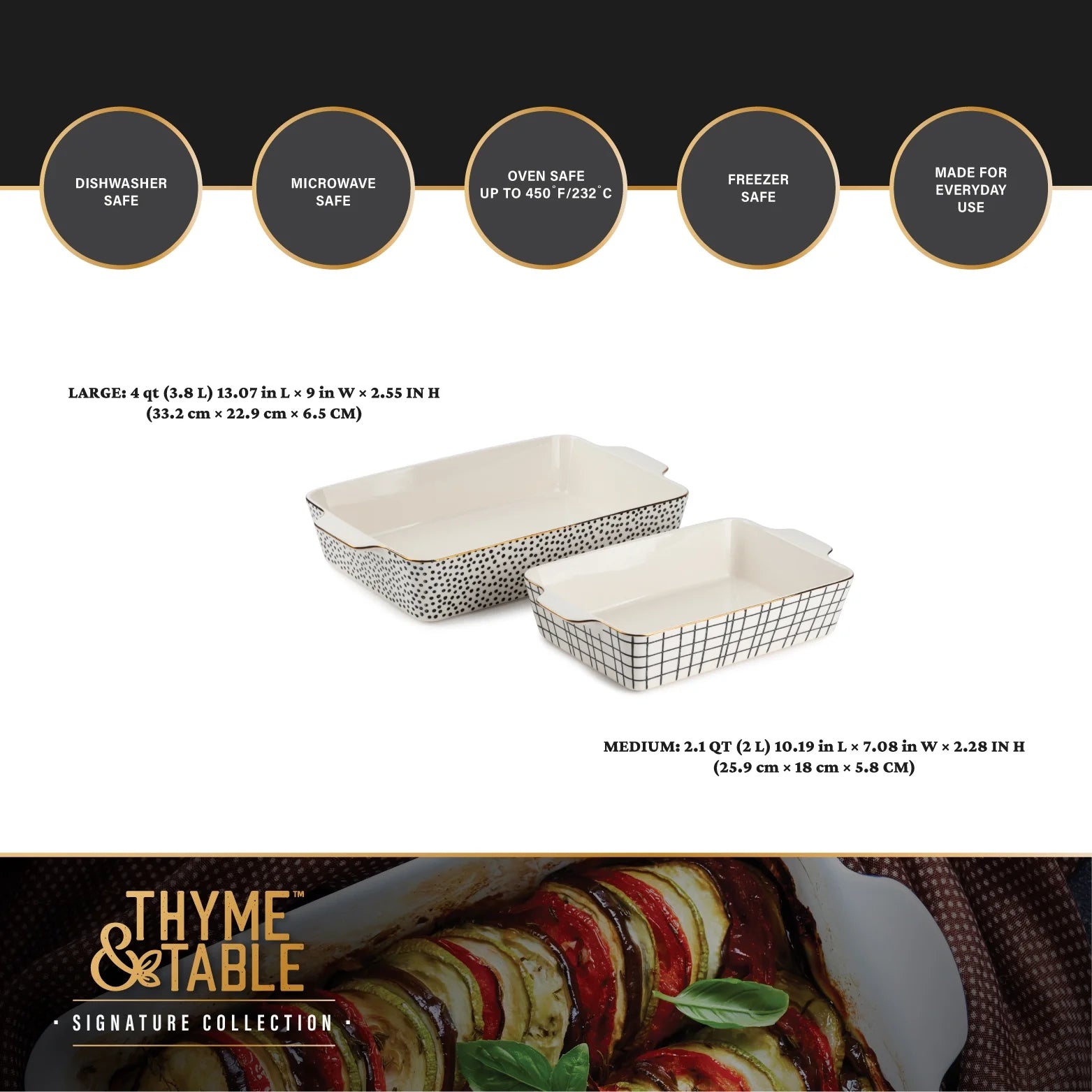 Stoneware Rectangular Baking Dish, Black & White Dot, 2-Piece Set P37038
