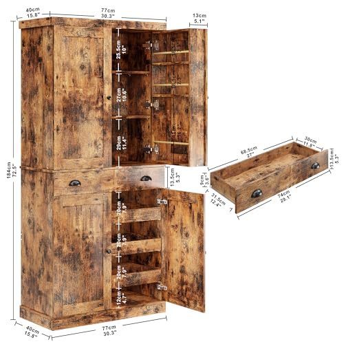 Kitchen Pantry Cabinet with Sliding Storage Rack and Hanging Shelves, 72" Tall Freestanding Cupboard E53271