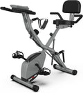 KURONO Stationary Exercise Bike for Home Workout |2023 Upgraded 4 IN 1 Foldable Indoor Cycling Bike for Seniors | 330LB Capacity, 16-Level Magnetic Resistance,Adjustments Cement Grey