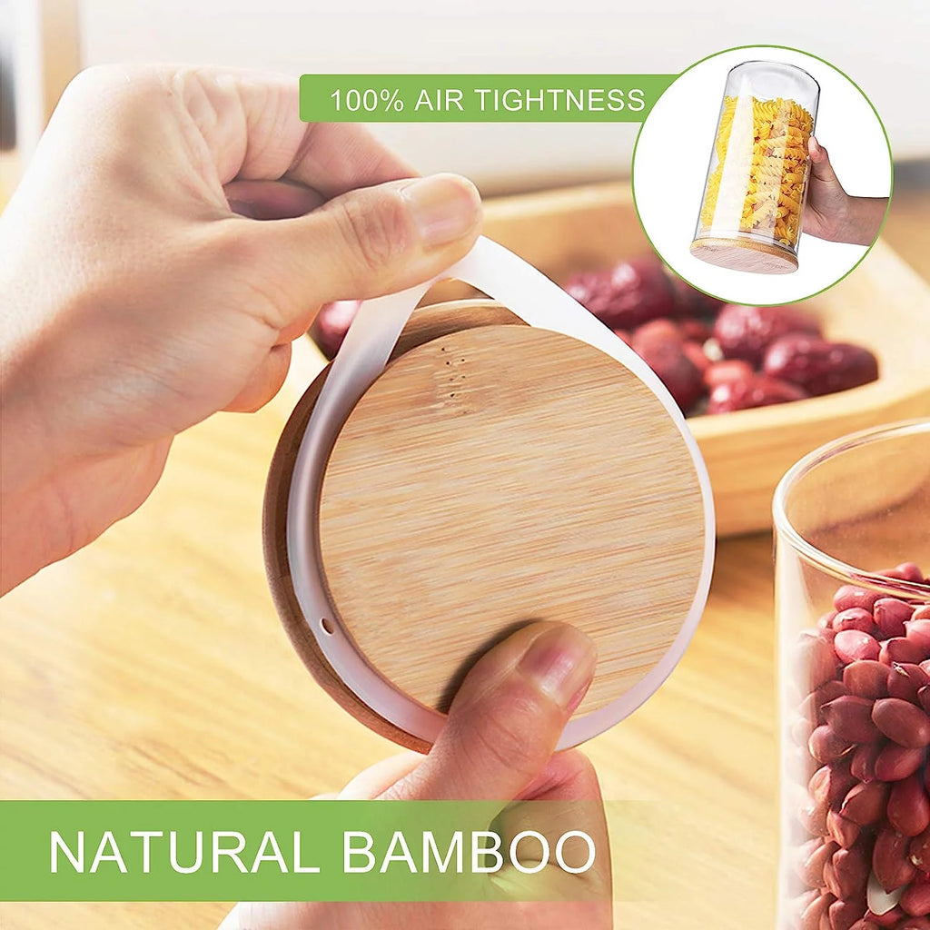 Set of 6 Airtight Glass Storage Jars with Bamboo Lids S4257