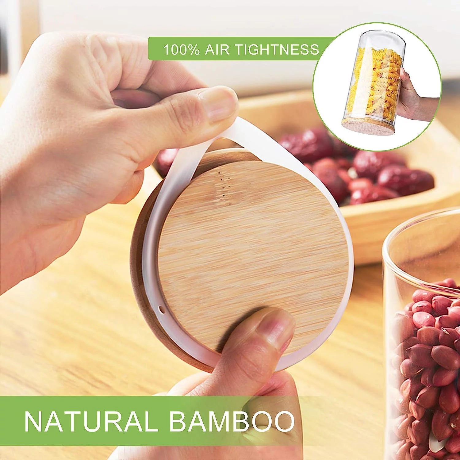 Set of 6 Airtight Glass Storage Jars with Bamboo Lids S4257