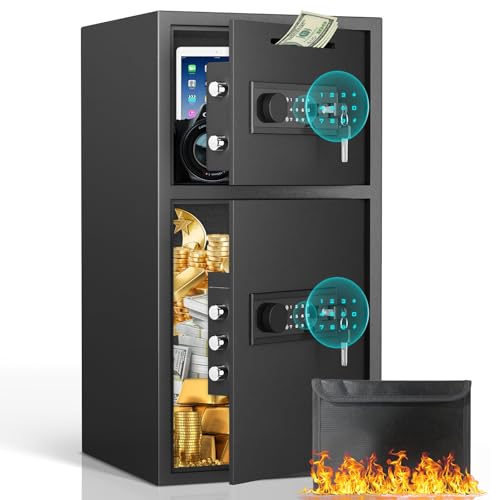 Kavey 2.6 Cub Fireproof Drop Safe, Safe with Drop Slot, Drop Slot Safes with Front Load Drop Box and Digital Touch Screen Keypad, Heavy Duty Money Safe Box for Business Office Home