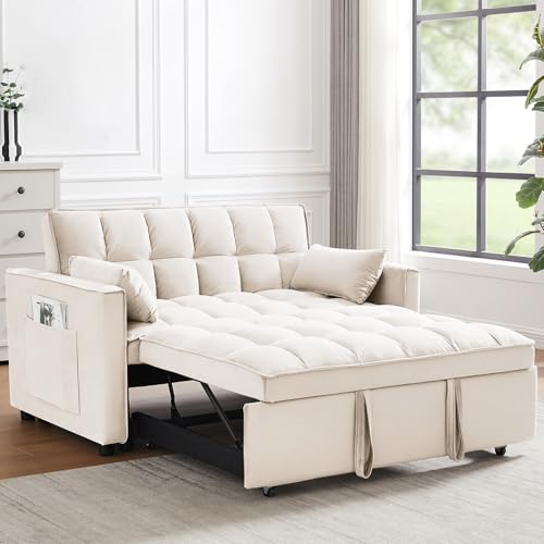 OUMAX Sleeper Sofa Bed,3 in 1 Convertible Futon Sofa Couch Pull out Bed,Love Seat Lounge Sofa with Reclining Backrest,Furniture Sleeper Chair for Living Room (Grey)