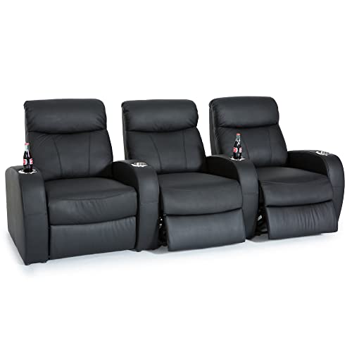 Home Theater Seating, Top Grain Leather, Powered Recline, Row of 3, Black Z9439