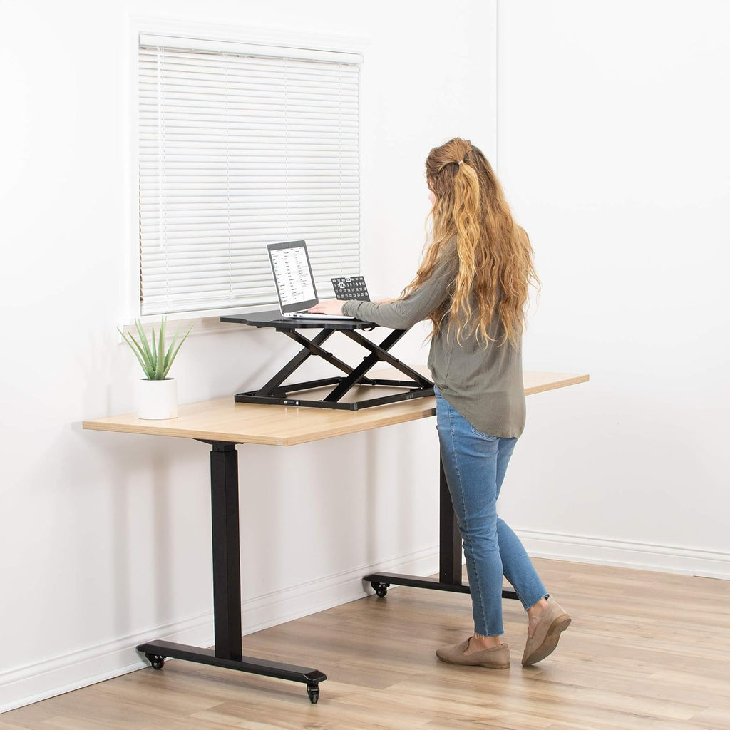 Adjustable 27 inch Standing Desk Converter, Sit Stand Tabletop Riser Workstation, Black Q15947