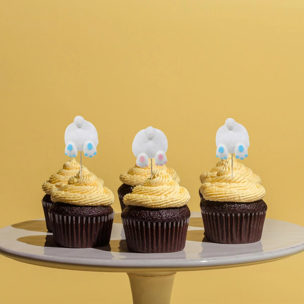Easter Bunny Tail Cupcake Toppers Cake Picks for Spring Party Table Decor 4pcs T2982