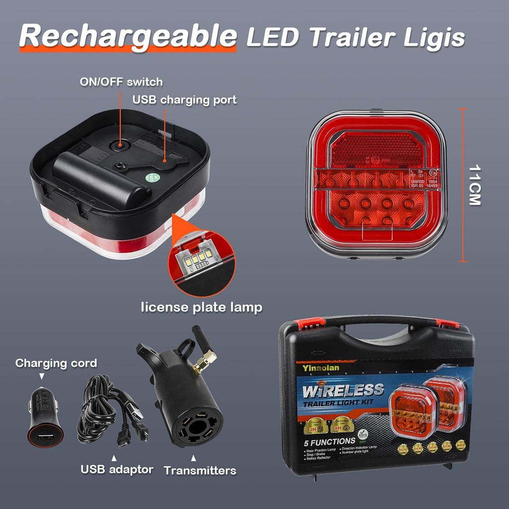 Magnetic Wireless LED Trailer Rear Lights Kit, Rechargeable Universal Tail Light for Trailers K2809