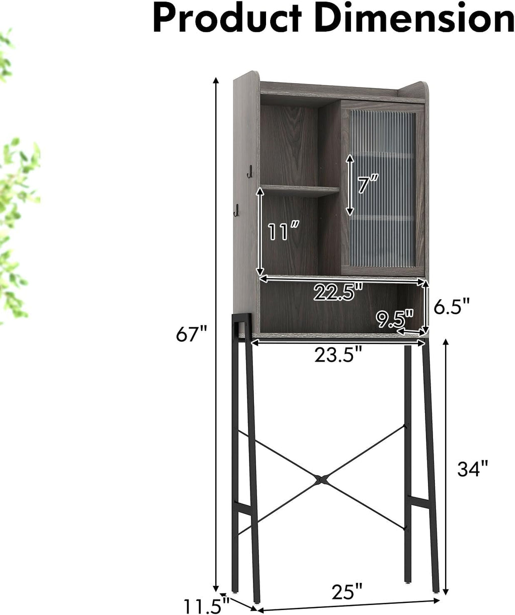 Over The Toilet Storage Cabinet with Sliding Door, Freestanding Bathroom Organizer Y33326