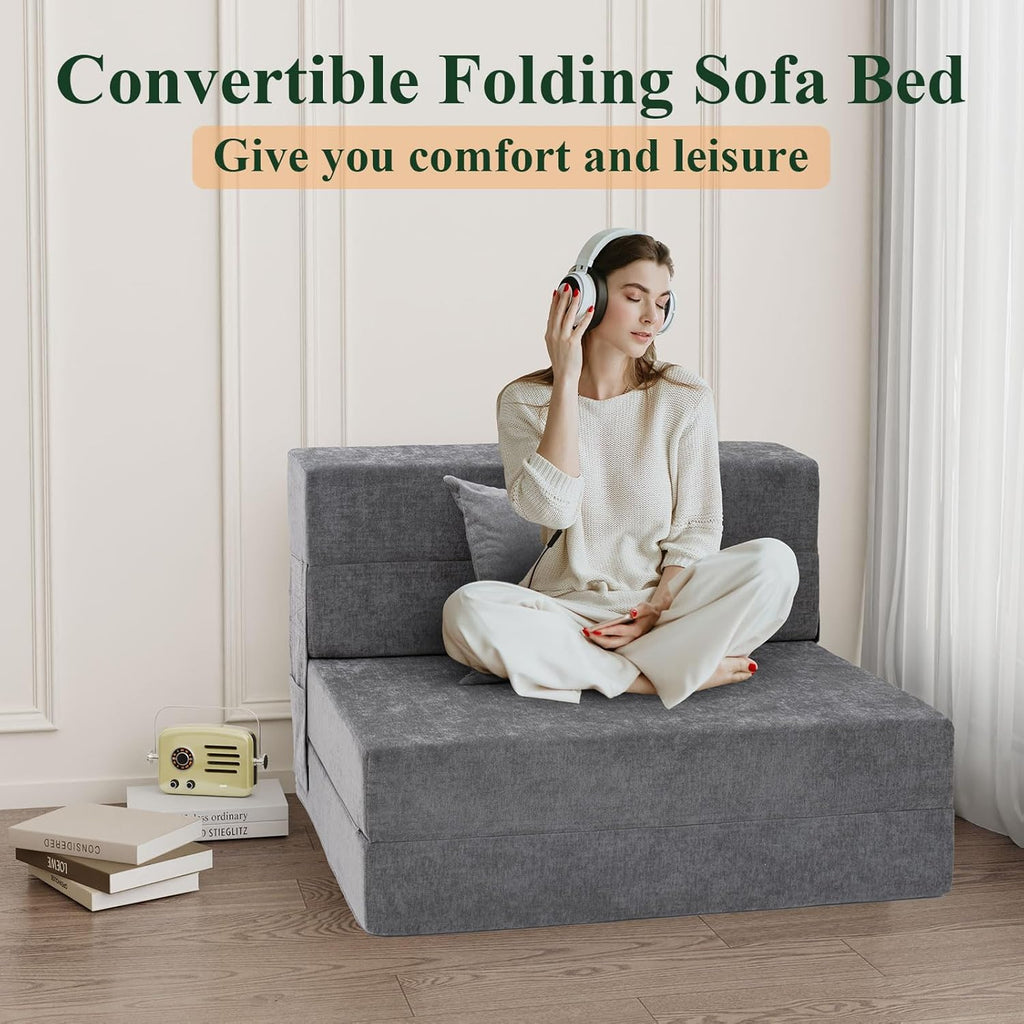 Folding Sofa Bed Convertible Sleeper Chair with Pillow, Gray G478026