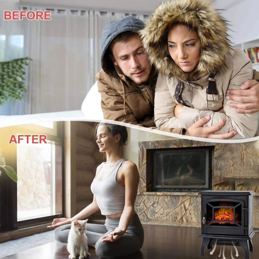 Electric Fireplace Heater Portable Indoor Stove with 3D Flame Effect, 1400W, Black X6822