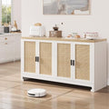 IDEALHOUSE Buffet Cabinet, Rattan Storage Cabinet with 4 Doors and Shelf, Sideboard Buffet Cabinet with Storage, Accent Cabinet Console for Dining Room, Living Room, Hallway (White)