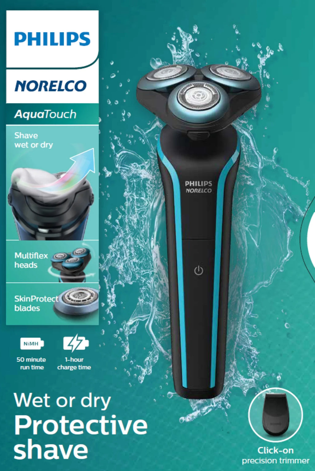 Rechargeable Wet & Dry Shaver with Click-On Precision Trimmer Y10428