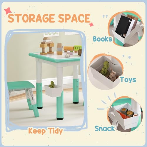 Kids Table and Chairs Set, Height Adjustable Toddler Furniture with Storage, Green J4290
