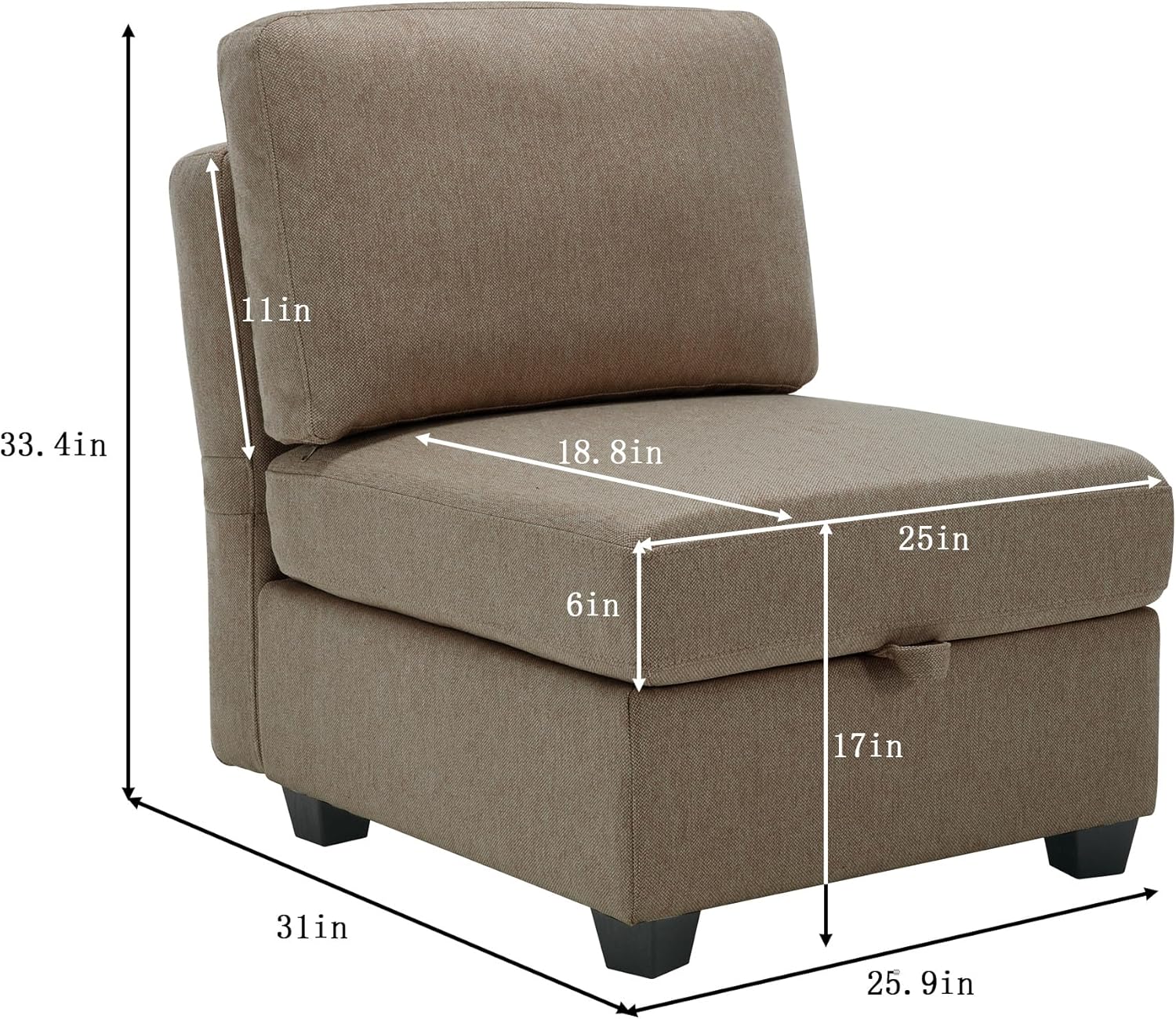 Modular Sectional Sofa with Chaise and Storage, Brown J380