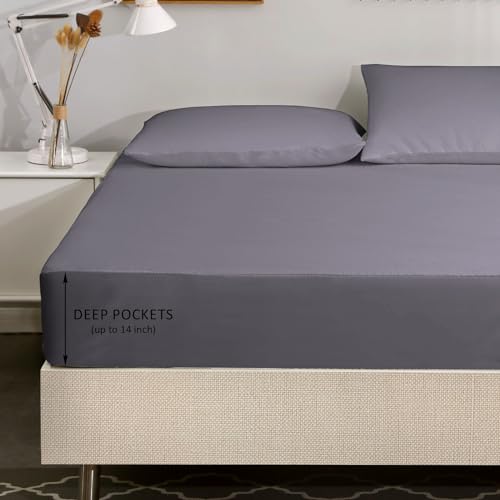 Queen Size 4 Piece Cooling Bedding Sheets with Deep Pocket Fitted Sheet and Pillowcase Set R869