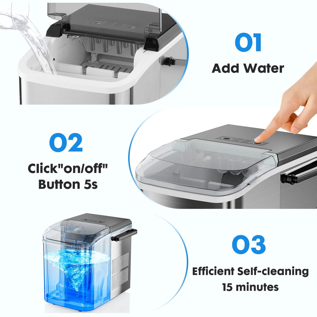 Portable 1.5L Electric Ice Maker 26.5lbs/24H Touch Control Self-Cleaning X859356