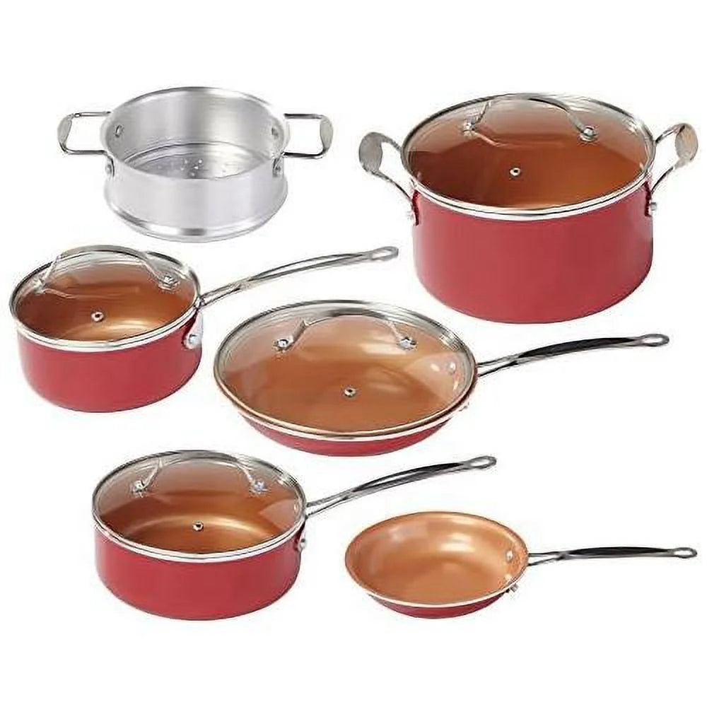 Copper-infused ceramic non-stick cookware set, 10 pc C76630