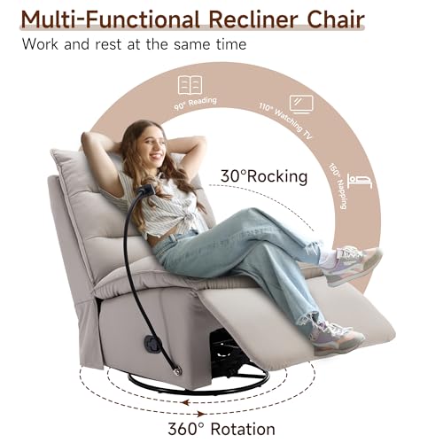 Oversized Swivel Rocker Recliner Chair for Adults, 400 LBS Capacity, Beige G77818