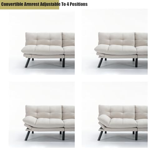 Linen Futon Sofa Bed, Convertible Folding Couch for Small Spaces I494