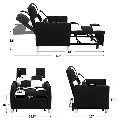 Convertible Sleeper Sofa Chair Bed with Adjustable Backrest, Velvet Fabric L4694