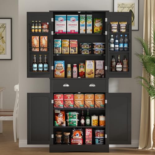 Kitchen Pantry Cabinet with 4 Doors and 1 Drawer, Tall Storage Cabinet with Adjustable Shelves A2129