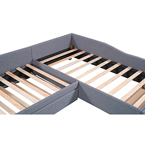 L Shaped Upholstered Daybed with Trundle and Storage Drawer U772942