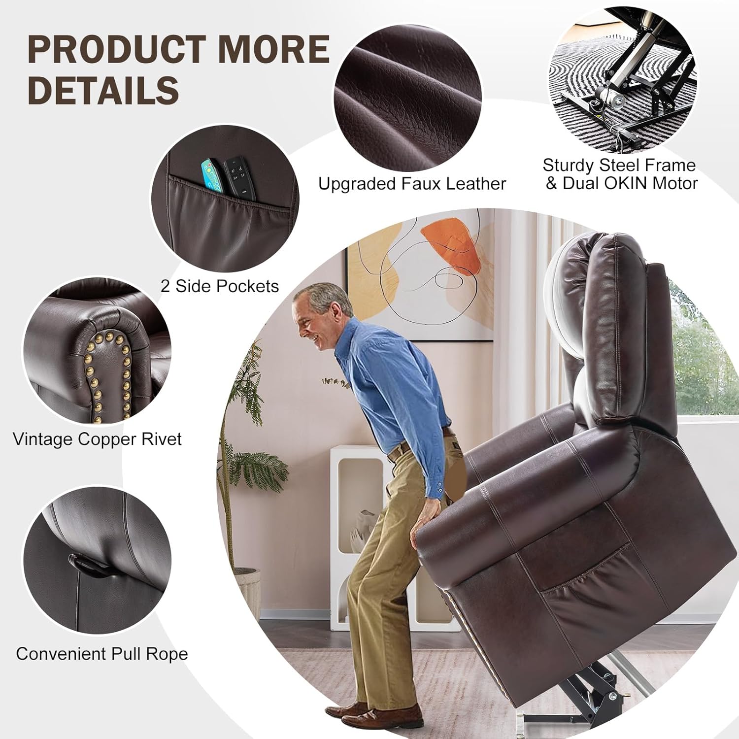 Dual Motor Power Lift Recliner Chair with Massage and Heat for Elderly X791