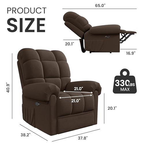 Power Recliner Chair for Adults, Adjustable Electric Lift, USB Port, Beige White E472068