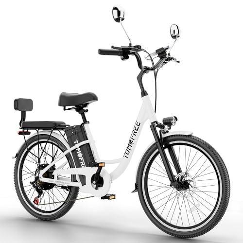 Electric Bike 500W Brushless Motor Electric City Cruiser Bicycle Up to 50 Miles 22MPH Removable Battery, 7-Speed and Dual Mechanical Disc Brakes, 24" Electric Commuter Bike for Adults