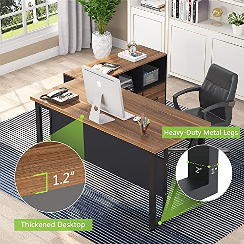 Executive Desk with Lateral File Cabinet, L-Shaped Computer Desk with Drawers and Shelves J291244