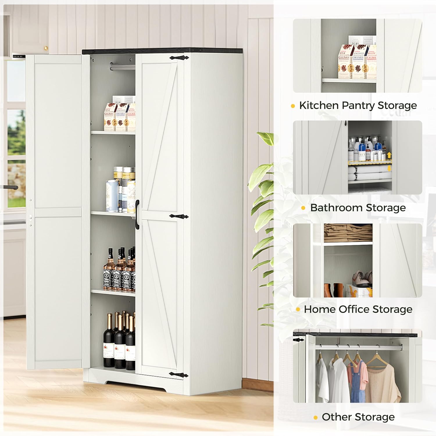 Wardrobe Closet with Doors, 72" Armoire Storage Cabinet with Hanging Rod O8616