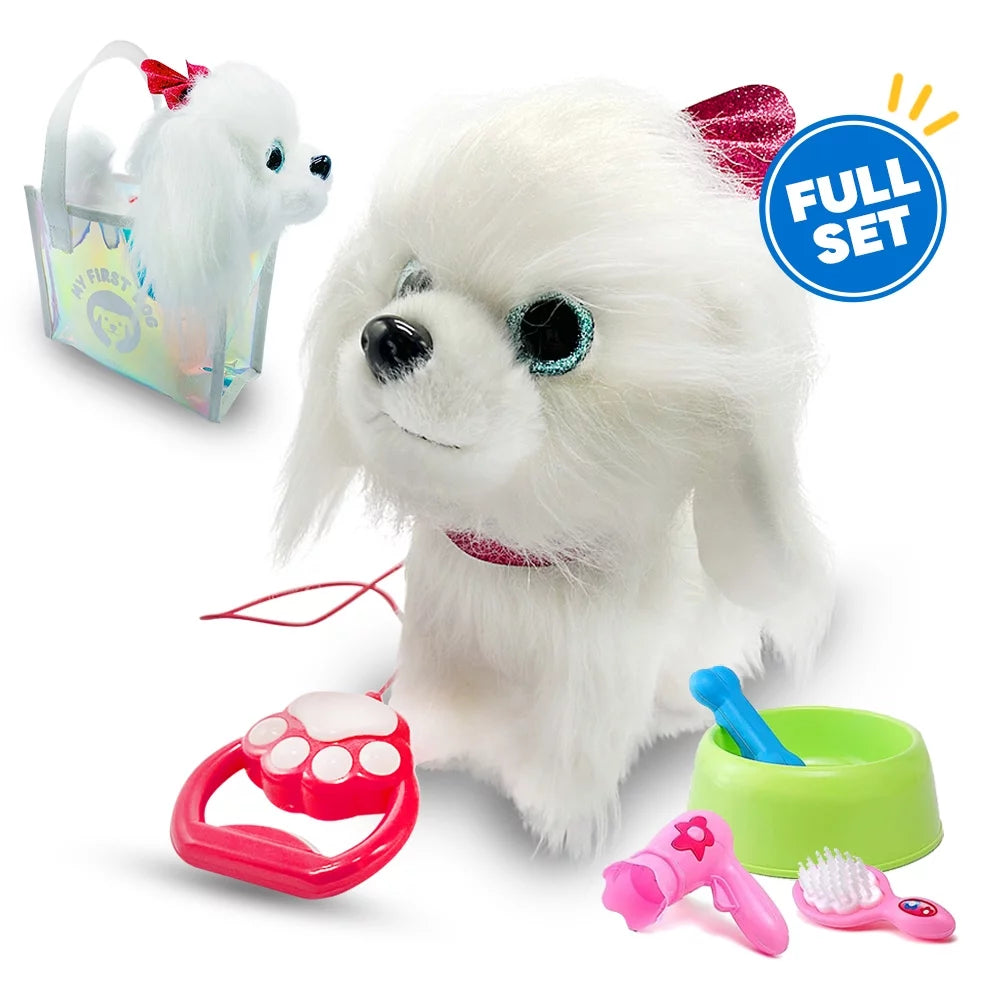 JEEXI Walking Barking Toy Dog with Remote Control Leash, 10" Plush Puppy Electronic Interactive Toys for Kids, Shake Tail, Pretend Realistic Stuffed Animal Dog Age 2 3 4 5+ Years Old Best Gift