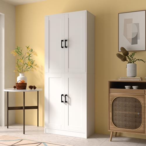 Black Kitchen Pantry Cabinet, 71" Tall with Doors, Freestanding Wooden Storage J699