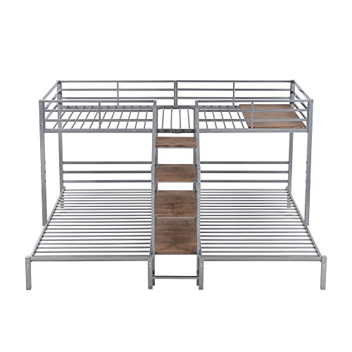 Triple Bunk Bed with Wardrobe, Mirror and Safety Guardrail X936