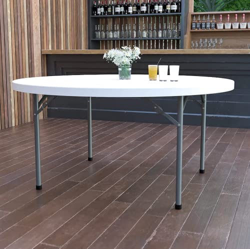 72" Round Folding Table, White Plastic, Heavy-Duty for Events M141352