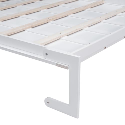 Murphy Bed with Wardrobe, Foldable Wooden Bed Frame with Drawers and Shelves V440