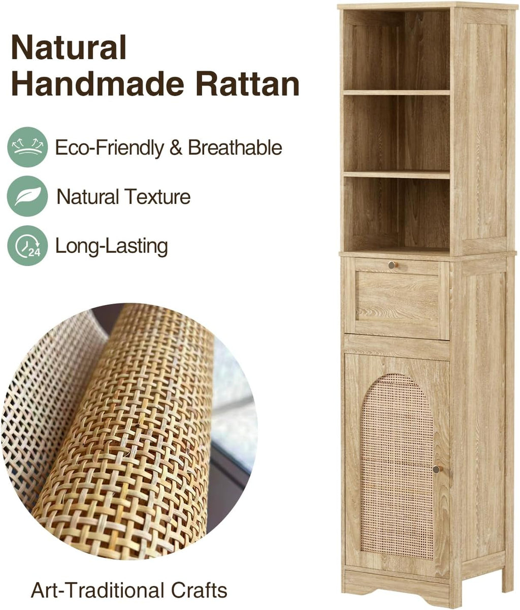 Linen Bathroom Storage Cabinet with Rattan Doors and Drawer K20674