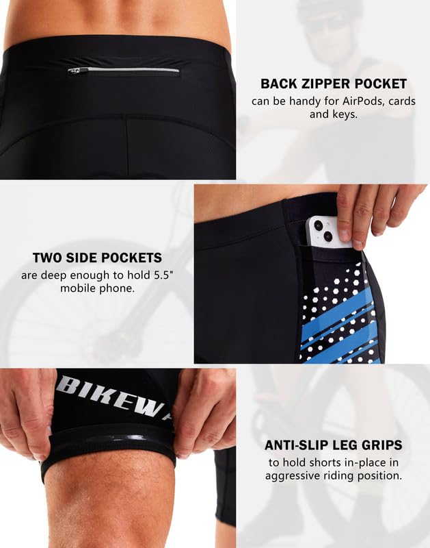 Men's 4D Padded Cycling Bike Shorts with Zipper Pockets E859865