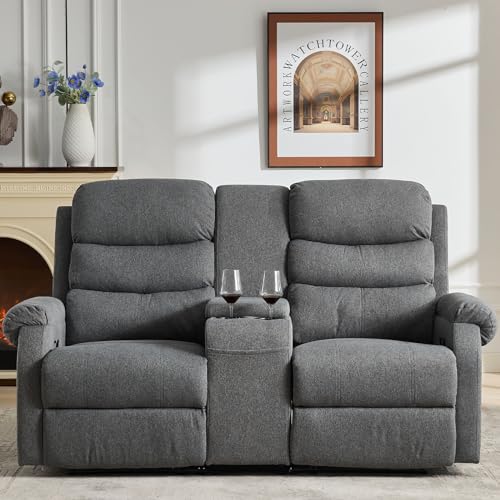 SAMERY Loveseat Recliner - Reclining Loveseat with Console - 2 Seater Manual Recliner Chair Double RV Recliner Loveseat Sofa Couch Set Home Theater Seating for Living Room/Office (Brown, 65.7")