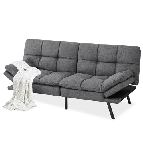 Futon Sofa Bed with Memory Foam, Convertible Sleeper for Small Spaces, Grey T7192
