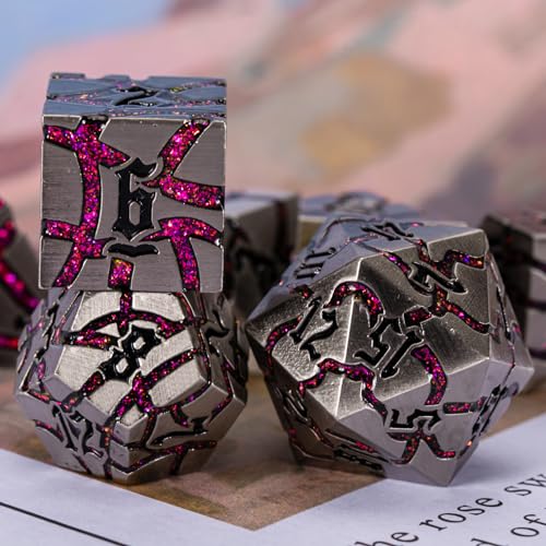 Metal DND Dice Set 7PCS Polyhedral Glitter Crack Dice for Dungeons and Dragons Role Playing Game F628808