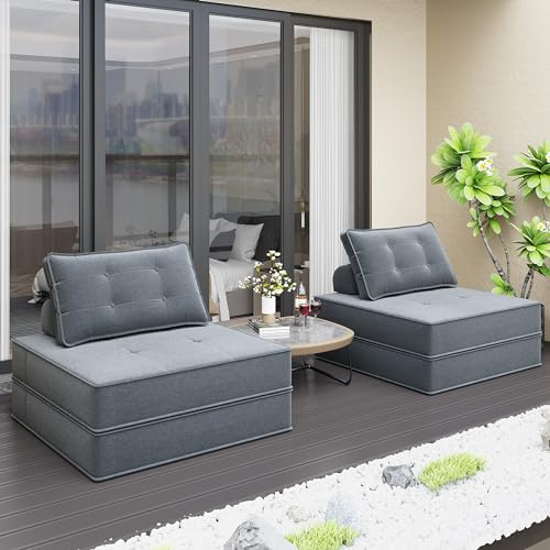 Folding Sofa Bed with Back Support, Convertible Sleeper Chair with Pillow, Beige O62509