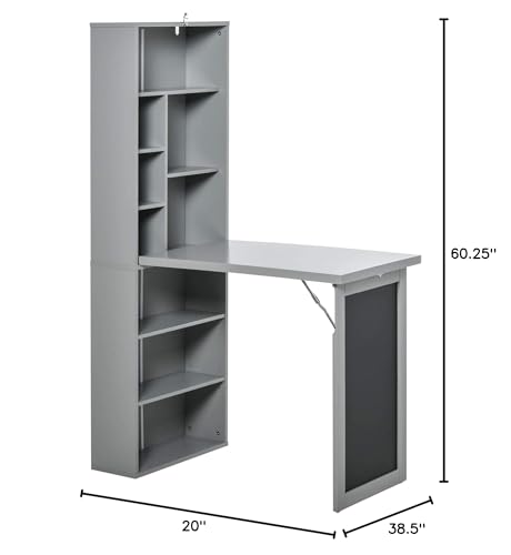 Wall-Mounted Fold-Out Writing Desk with Blackboard and Side Shelf S7722