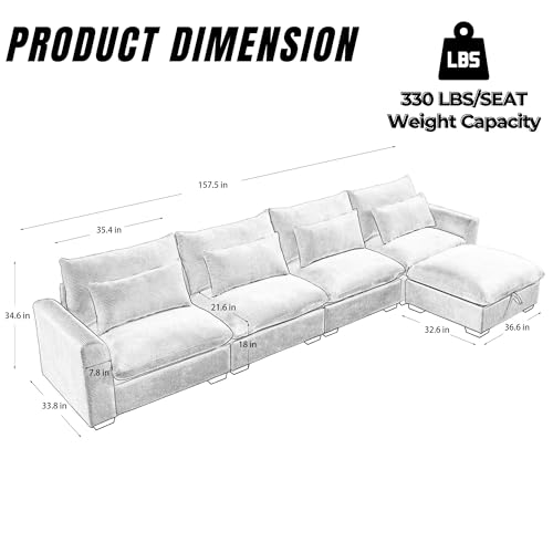 Corduroy L-Shaped Modular Sofa with Storage Ottoman M5579